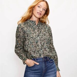 NWOT: Loft Floral Mock Neck Button Blouse